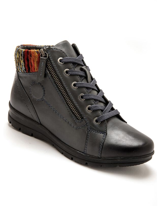 Boots cuir tannage végétal - largeur confort, bleu grisé, hi-res