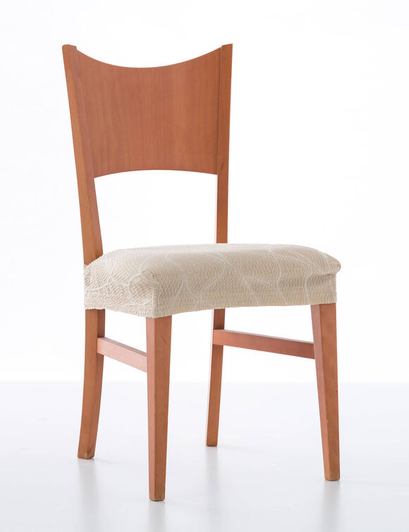 Housse extensible motif jacquard "serpentins" spéciale assise de chaise - lot de 2 (beige)