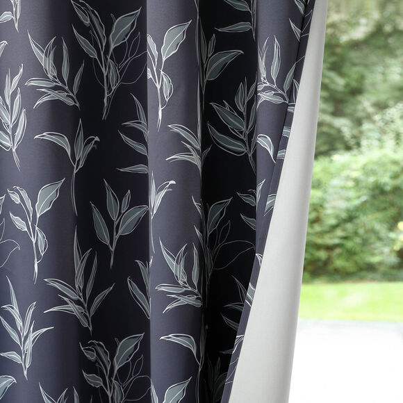 Rideau occultant imprimé petites feuilles (gris anthracite)