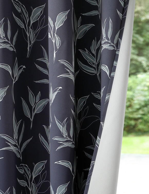 Rideau occultant imprimé petites feuilles (gris anthracite)