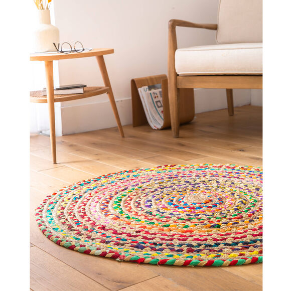 Tapis rond en jute et coton (multicolore)