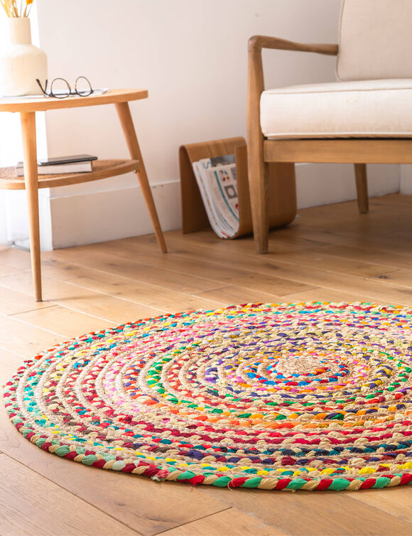 Tapis rond en jute et coton (multicolore)