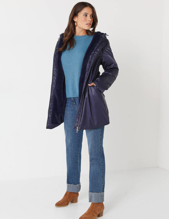 Parka imperméable fourrée, mi-longue (marine)