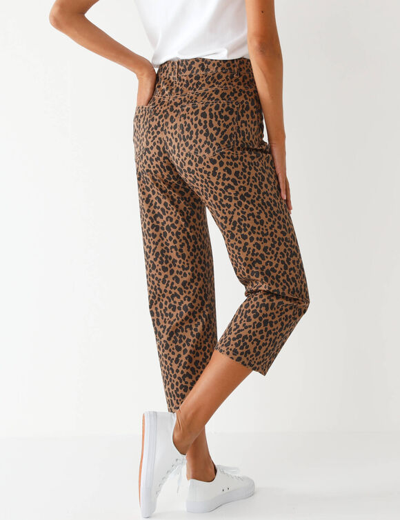 Pantacourt droit, imprim&eacute; l&eacute;opard  (taupe / noir)