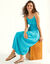 Robe longue unie, fines bretelles (turquoise)