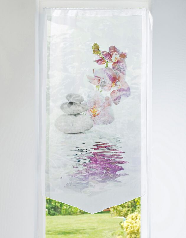 Vitrage voile imprimé orchidée forme pointe finition passe-tringle, rose, hi-res