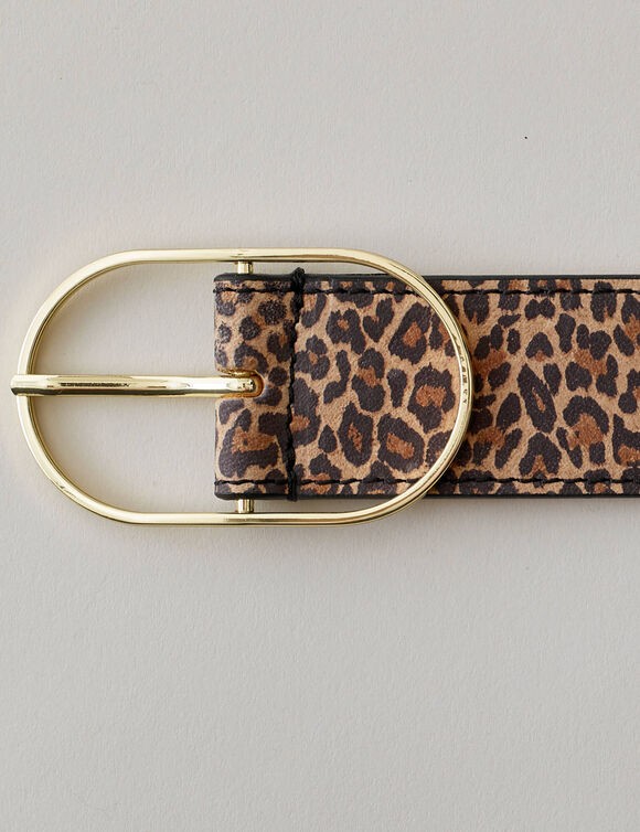 Ceinture motif l&eacute;opard, cro&ucirc;te de cuir (beige / noir)