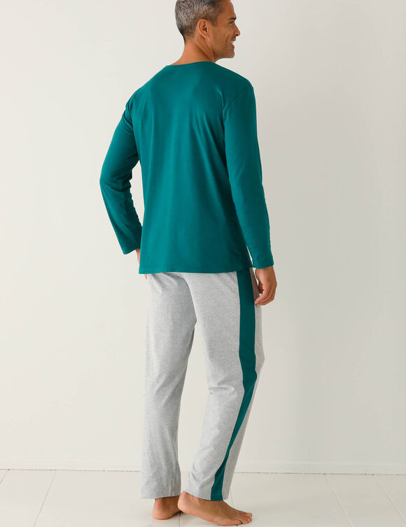 Pyjama in katoen, geplaatste strepen, ronde hals (groen / grijs)