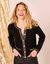 Cardigan met goudkleurige knopen, glanzende details (zwart)