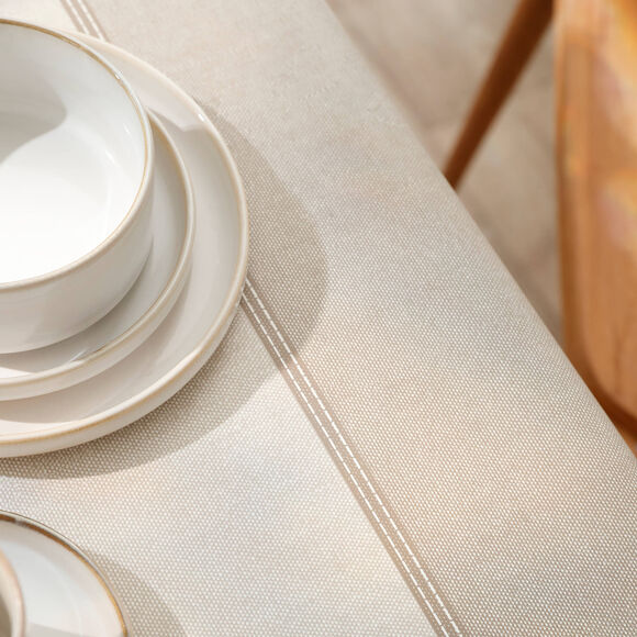Nappe toile cir&eacute;e imprim&eacute;e faux-uni  (&eacute;cru)