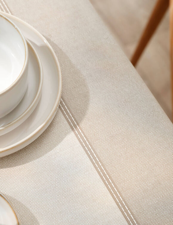 Nappe toile cir&eacute;e imprim&eacute;e faux-uni  (&eacute;cru)