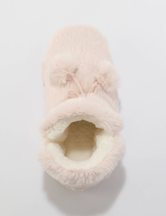 Chaussons forme botillon avec pompons effet fausse fourrure (rose)