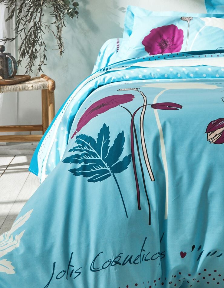 Linge de lit Coquely en polycoton à motifs coquelicot, bleu, hi-res image number 2