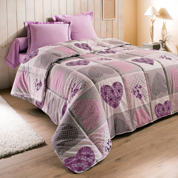 Couette coton imprim&eacute; Lovely 400 g/m&sup2; (parme)