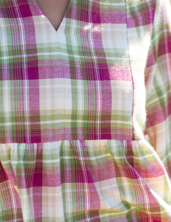 Blouse flanelle ample, carreaux tissés-teints (violine / vert)