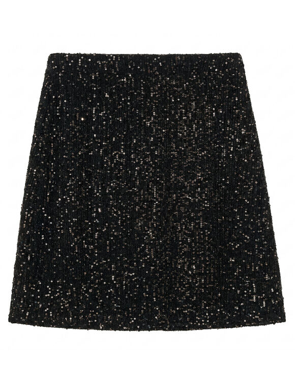 Jupe &agrave; sequins, coupe courte &eacute;vas&eacute;e (noir / cuivre)