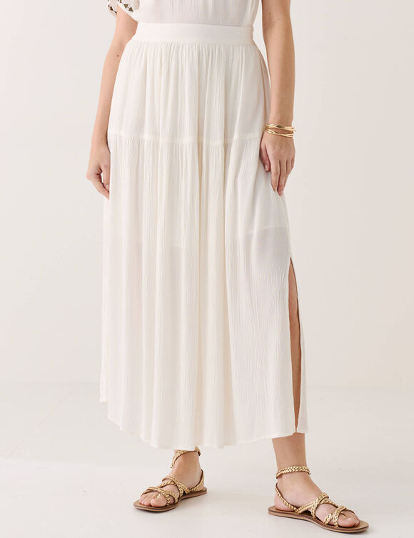 Jupon long uni fente c&ocirc;t&eacute; (&eacute;cru)