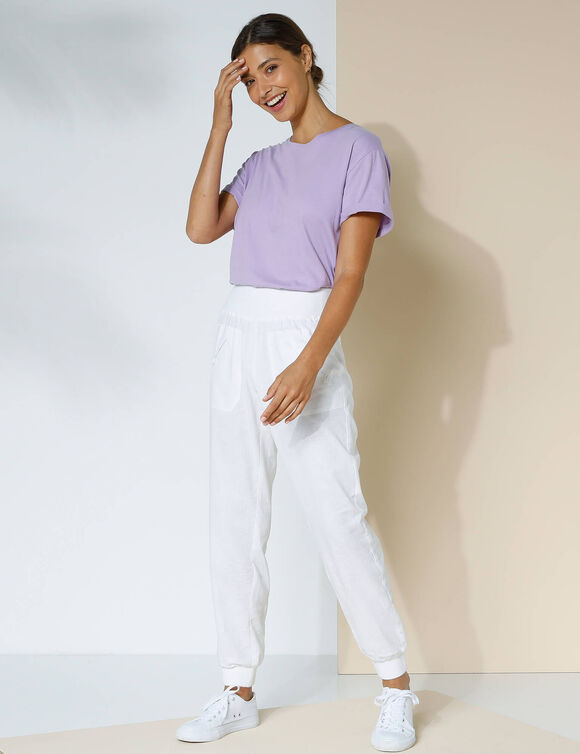 Pantalon blousant taille élastiquée, lin coton (blanc)