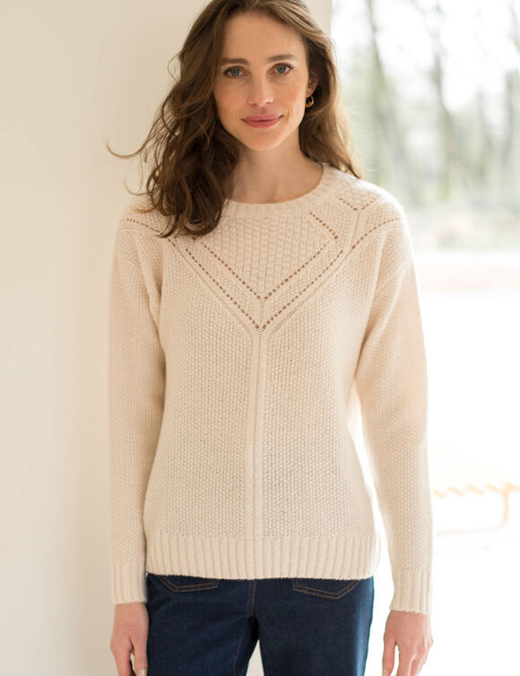 Trui met ronde hals in fantasietricot (ecru)