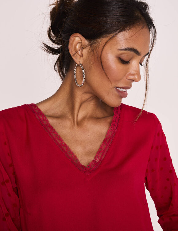 Jurk met mouwen in plumetis (rood)