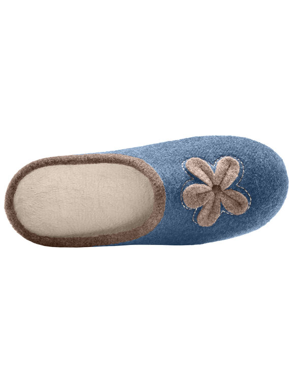 Chaussons mules fleur appliquée - largeur confort (bleu indigo)