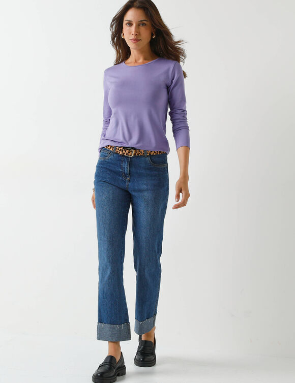 T-shirt uni col rond stretch (parme)