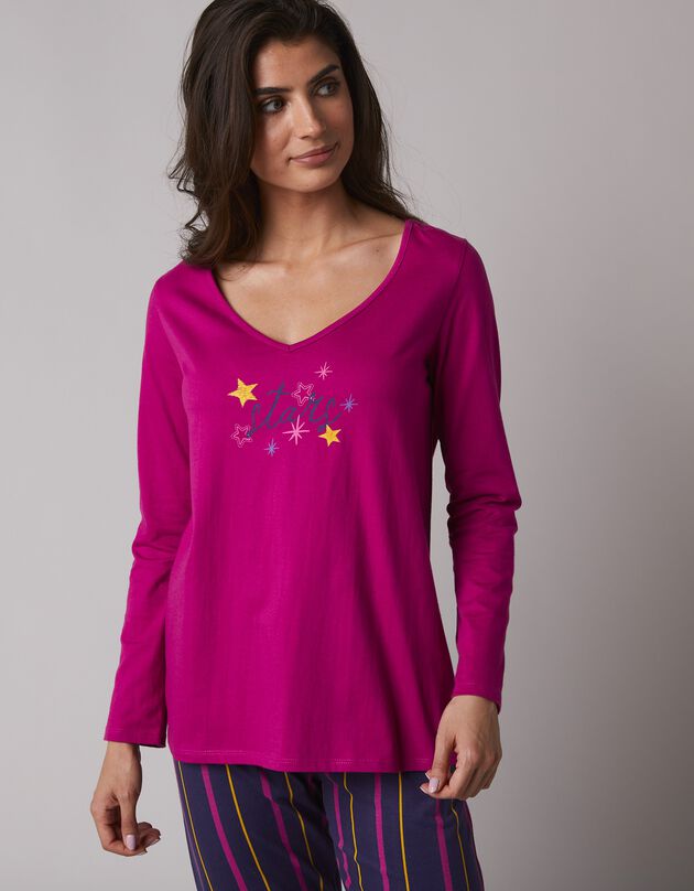Pyjamashirt met lange mouwen en print Estrella (fuchsia)