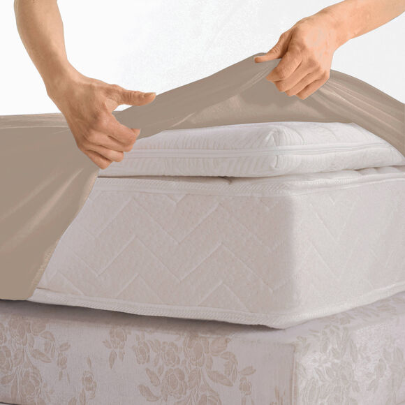 Drap-housse uni percale bonnets 40 cm (grège)