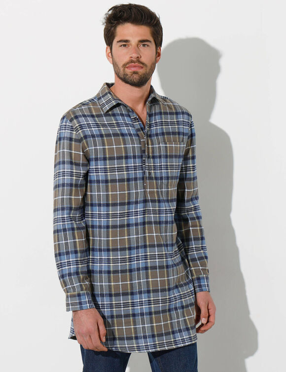 Chemise extra-longue carreaux flanelle (kaki)