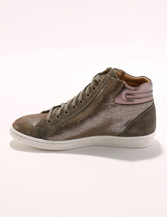 Hoge sneakers met rits in soepel en glanzend leer - taupe (taupe)