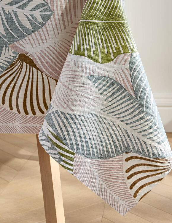 Nappe toile cir&eacute;e imprim&eacute; grandes feuilles (vert)