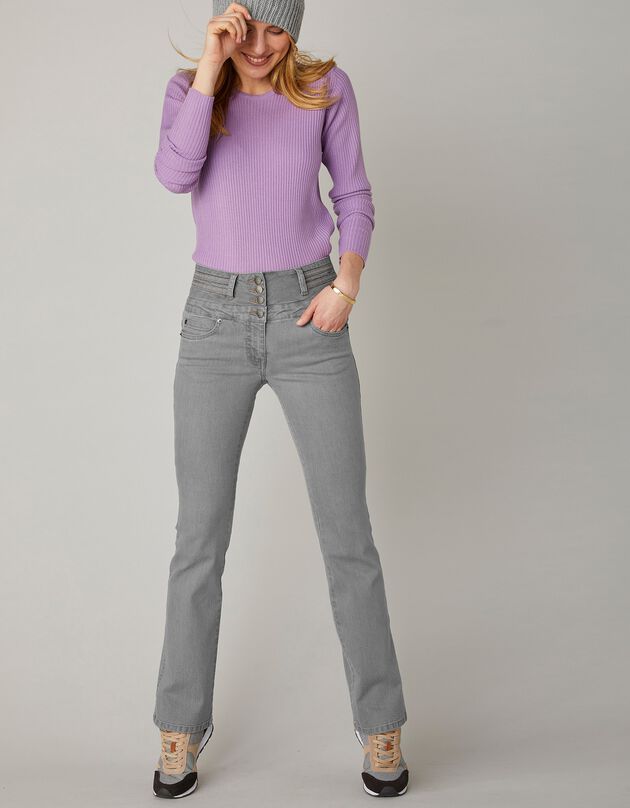 Jeans in bootcutmodel met hoge taille - binnenpijplengte 75 cm, grijs, hi-res