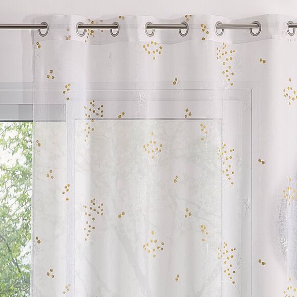 Voilage broderie mimosa (blanc / jaune)