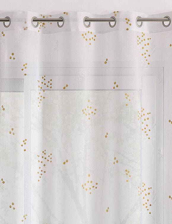 Voilage broderie mimosa (blanc / jaune)