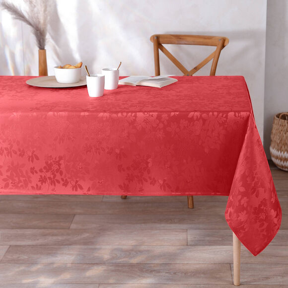 Damast tafellaken met bladerenprint Colombine&reg; (rood)