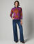 Pull col rond loose, jacquard losanges, toucher doux (violine / caramel)