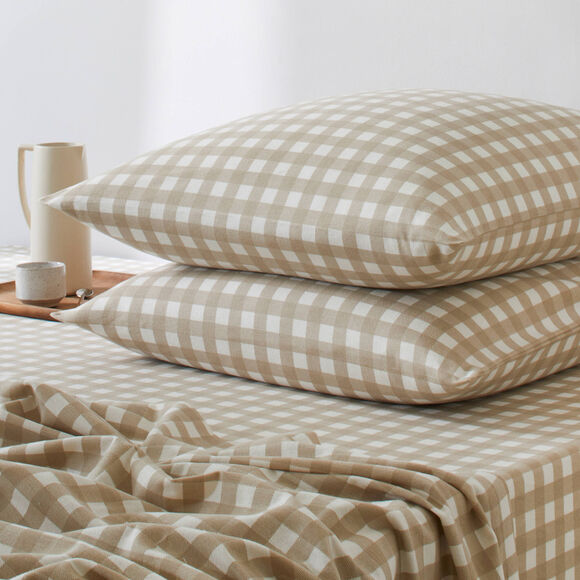Lou-beddengoed van bedrukte flanellen stof (beige)