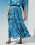 Lange fronsrok met stroken en bloemenprint, crepon (blauw)