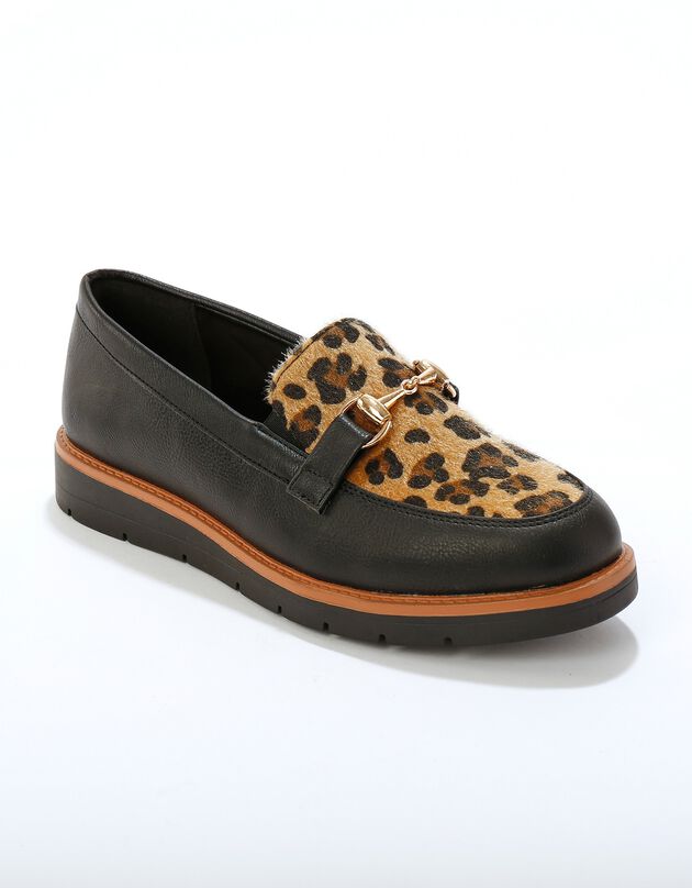Mocassin à mors avec semelle compensée - imprimé peau de bête (noir / marron)