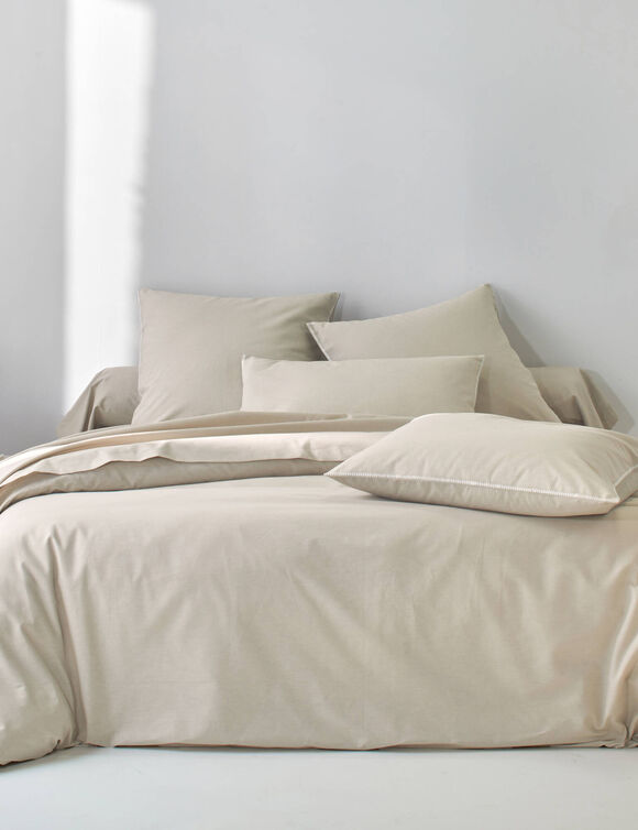 Effen bedlinnen in gewassen katoen (beige)