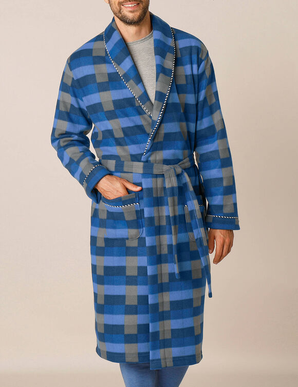 Robe de chambre maille polaire (carreaux bleu)