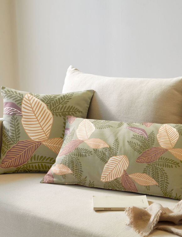 Housse de coussin rectangulaire imprimé feuilles - lot de 2 (vert)