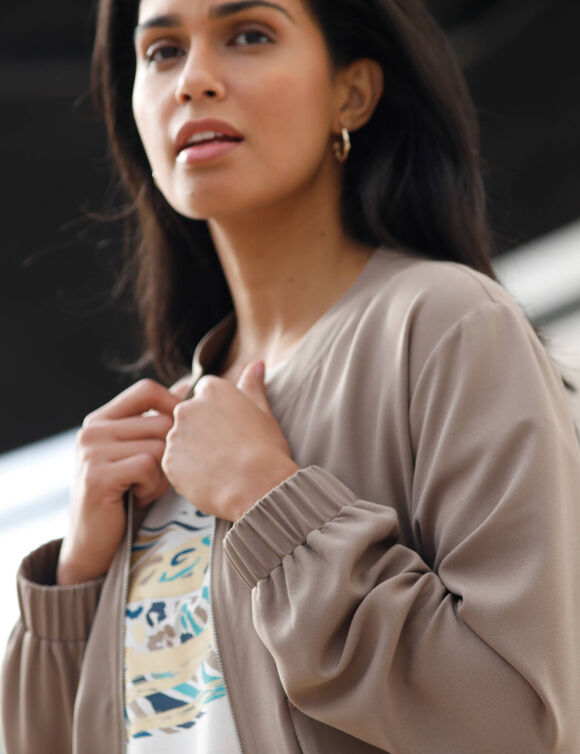Veste zippée unie, grandes poches (taupe)