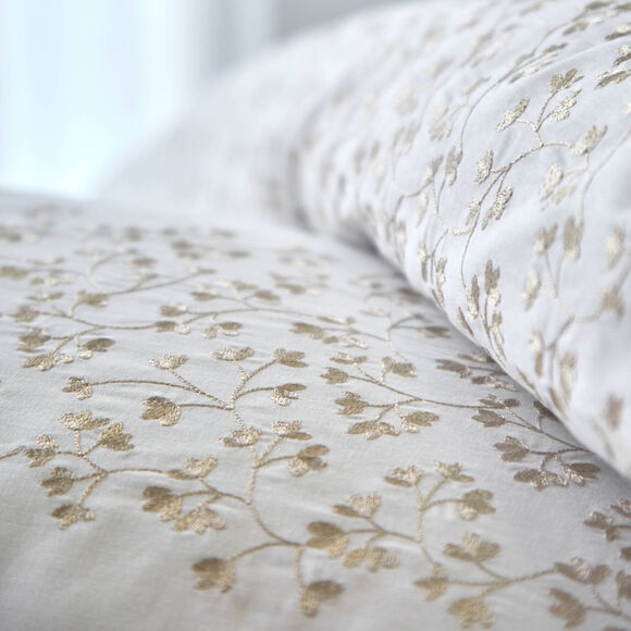 Linge de lit blanc brod&eacute; feuillage - coton 57 fils/cm&sup2; (blanc)