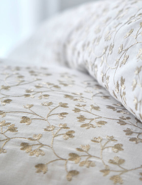Linge de lit blanc brod&eacute; feuillage - coton 57 fils/cm&sup2; (blanc)