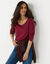T-shirt col rond manches longues uni (bordeaux)