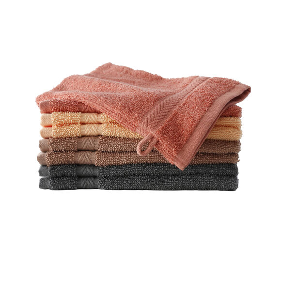 Gant de toilette coton 420 gr/m² coloris boisé - lot de 8 (châtaigne + abricot + anthracite + tomette)