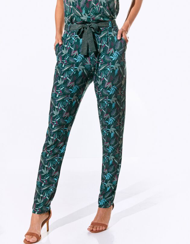 Bedrukte broek in tricot (bronskleur)
