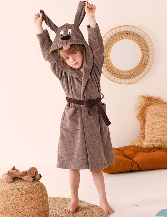 Personaliseerbare "hond" kinderbadjas met kap, katoenen badstof - 340 g/m² (chocolade)