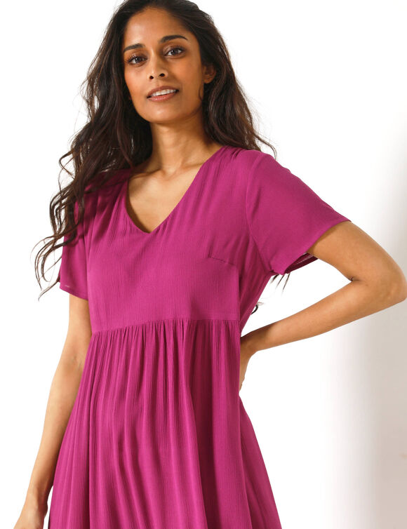 Robe col V longue unie, cr&eacute;pon (violine)